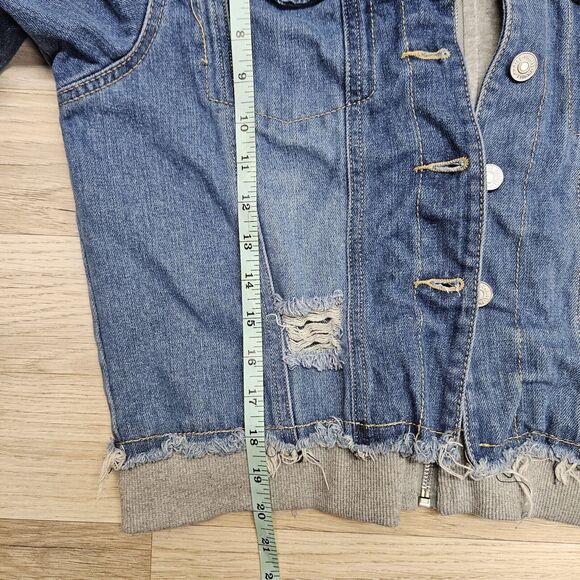 THRILL JEANS Womens Blue Gray Layered Distressed Denim Jean Jacket Medium - Picture 11 of 14